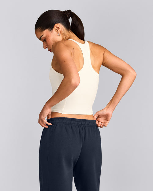Mellow™ Rib Racer Back Mid Tank Top with Built in Bra Shelf | Off White