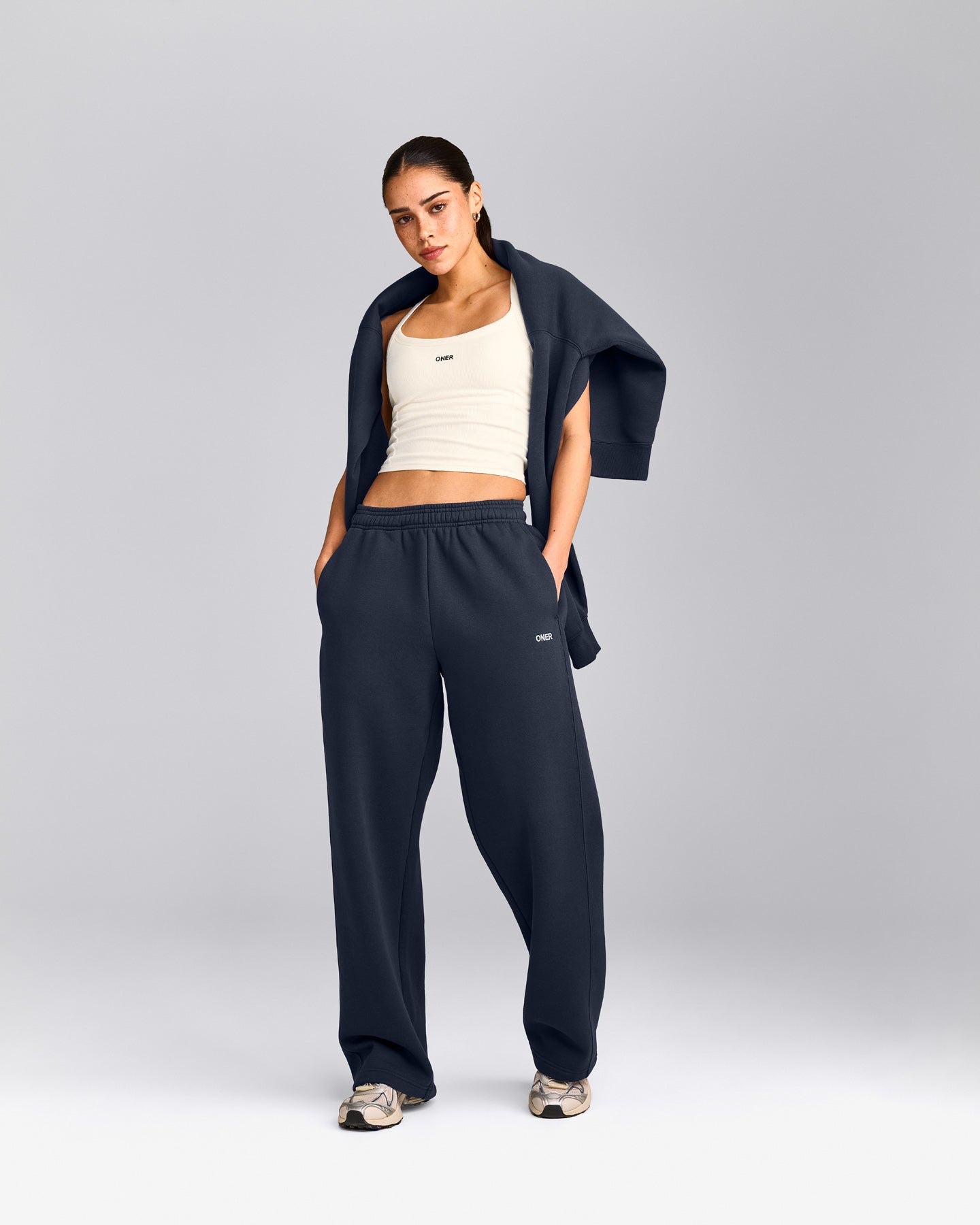 Mellow™ Rib Racer Back Mid Tank Top with Built in Bra Shelf | Off White