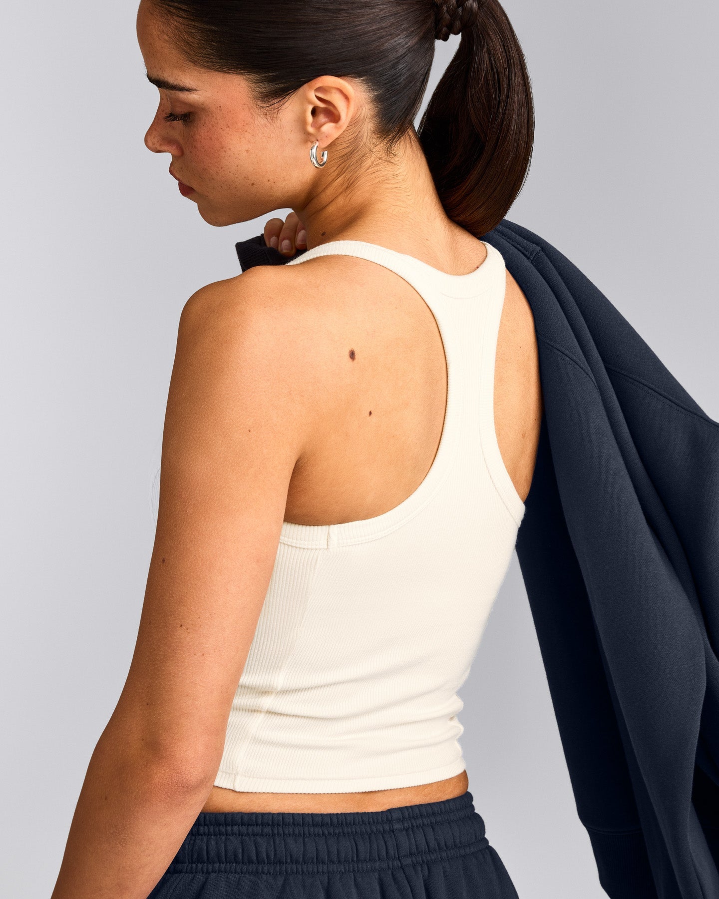 Mellow™ Rib Racer Back Mid Tank Top with Built in Bra Shelf | Off White