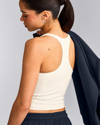 Mellow™ Rib Racer Back Mid Tank Top with Built in Bra Shelf | Off White