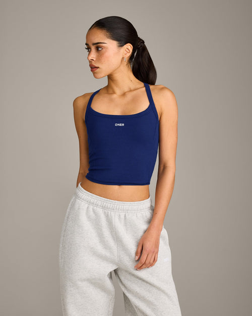 Mellow™ Rib Racer Back Mid Tank Top with Built in Bra Shelf | Varsity Blue