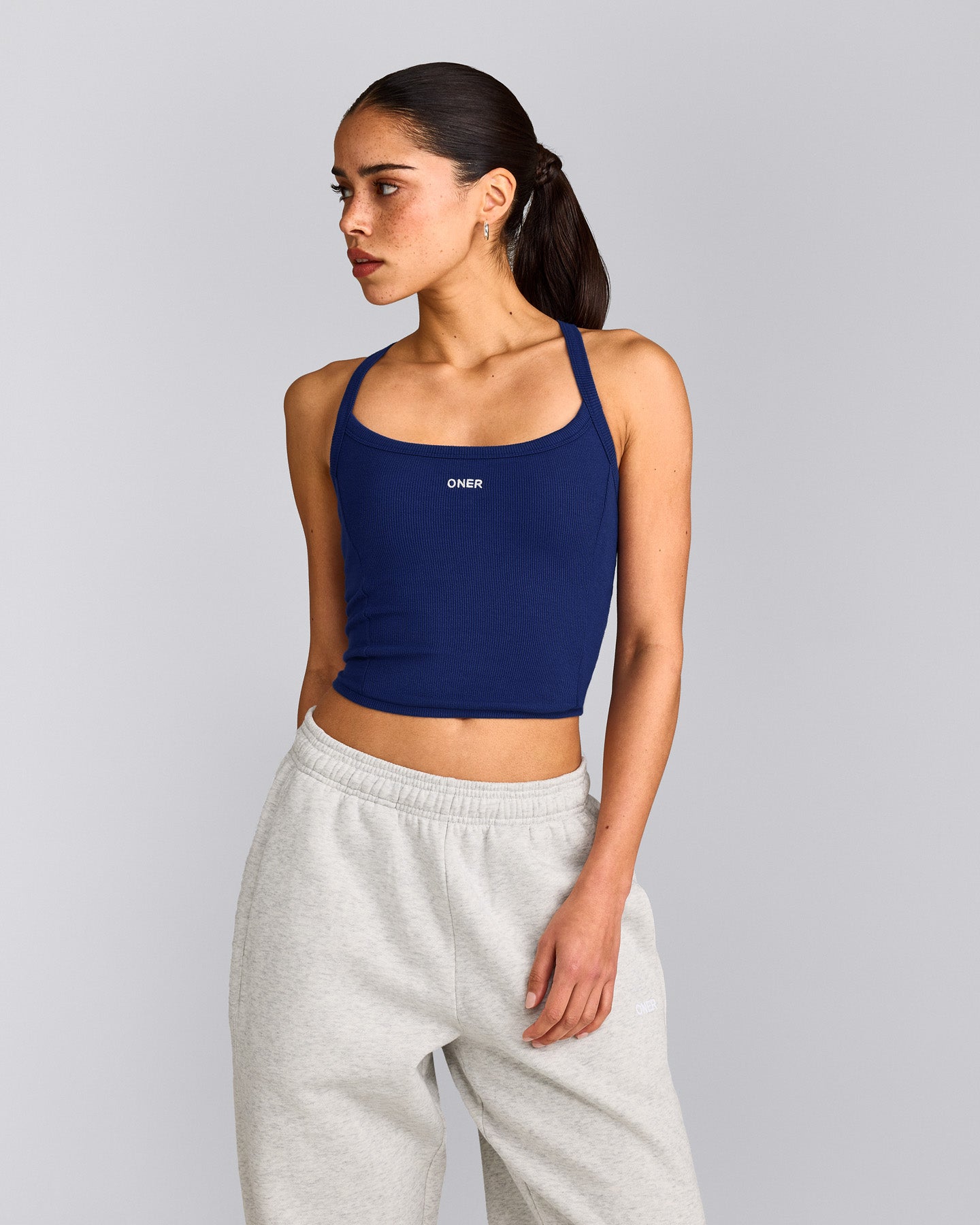 Mellow™ Rib Racer Back Mid Tank Top with Built in Bra Shelf | Varsity Blue