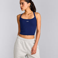 Mellow™ Rib Racer Back Mid Tank Top with Built in Bra Shelf | Varsity Blue
