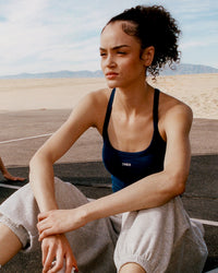 Mellow™ Rib Racer Back Mid Tank Top with Built in Bra Shelf | Varsity Blue