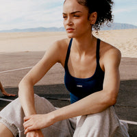 Mellow™ Rib Racer Back Mid Tank Top with Built in Bra Shelf | Varsity Blue
