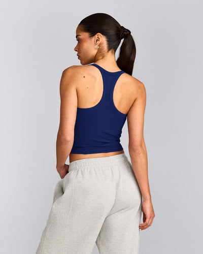 Mellow™ Rib Racer Back Mid Tank Top with Built in Bra Shelf | Varsity Blue