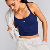 Mellow™ Rib Racer Back Mid Tank Top with Built in Bra Shelf | Varsity Blue