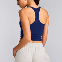 Mellow™ Rib Racer Back Mid Tank Top with Built in Bra Shelf | Varsity Blue