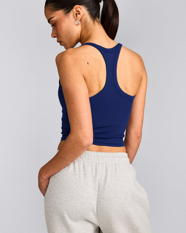 Mellow™ Rib Racer Back Mid Tank Top with Built in Bra Shelf | Varsity Blue