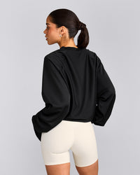 Oversized V Neck Long Sleeve T-Shirt with Oner Graphic | Black