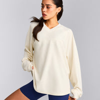 Oversized V Neck Long Sleeve T-Shirt with Oner Graphic | Off White
