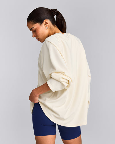 Oversized V Neck Long Sleeve T-Shirt with Oner Graphic | Off White