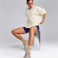 Oversized V Neck Long Sleeve T-Shirt with Oner Graphic | Off White