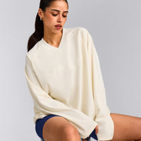 Oversized V Neck Long Sleeve T-Shirt with Oner Graphic | Off White