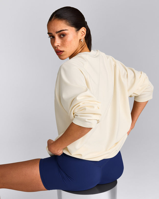 Oversized V Neck Long Sleeve T-Shirt with Oner Graphic | Off White
