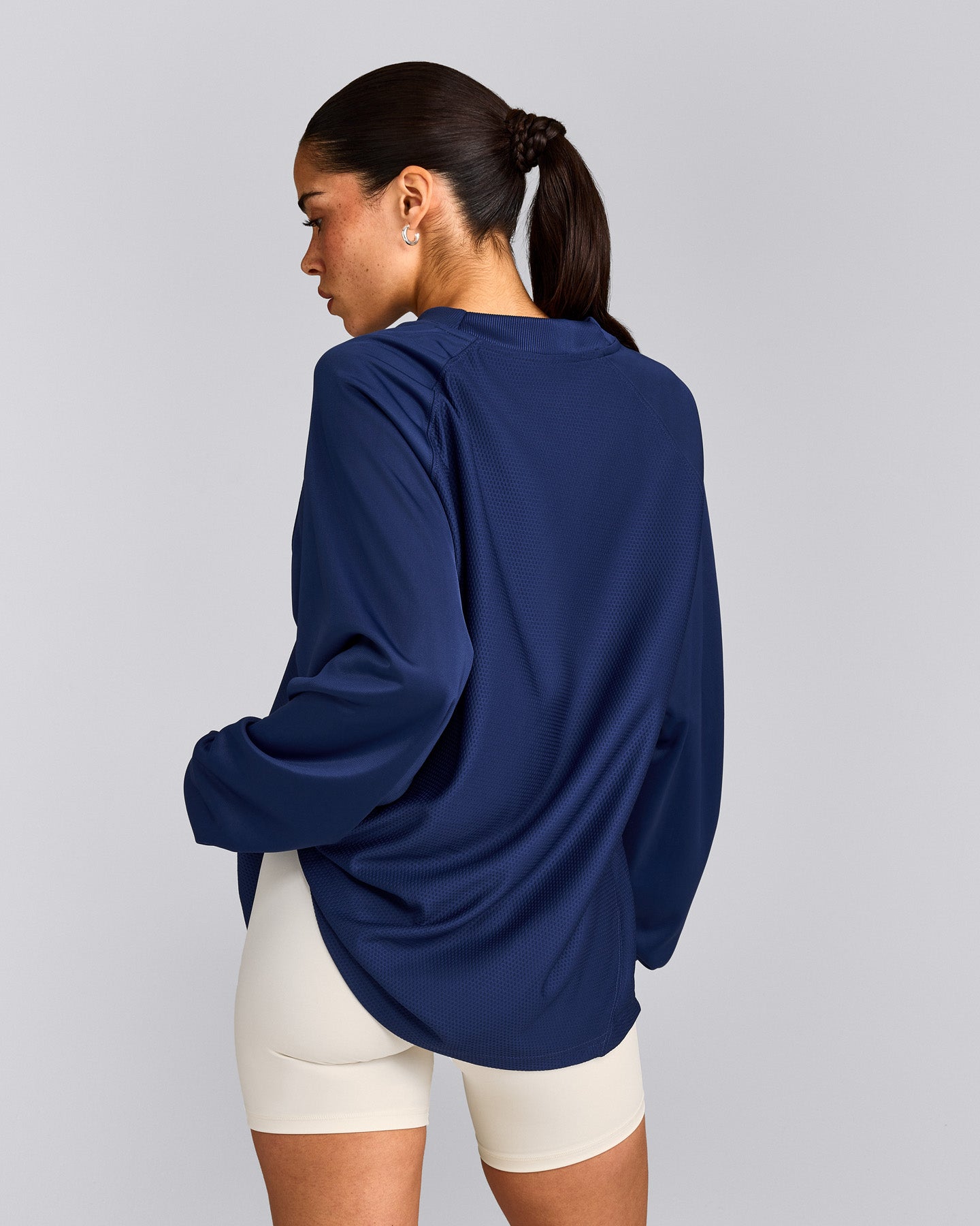Oversized V Neck Long Sleeve T-Shirt with Oner Graphic | Varsity Blue