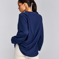 Oversized V Neck Long Sleeve T-Shirt with Oner Graphic | Varsity Blue