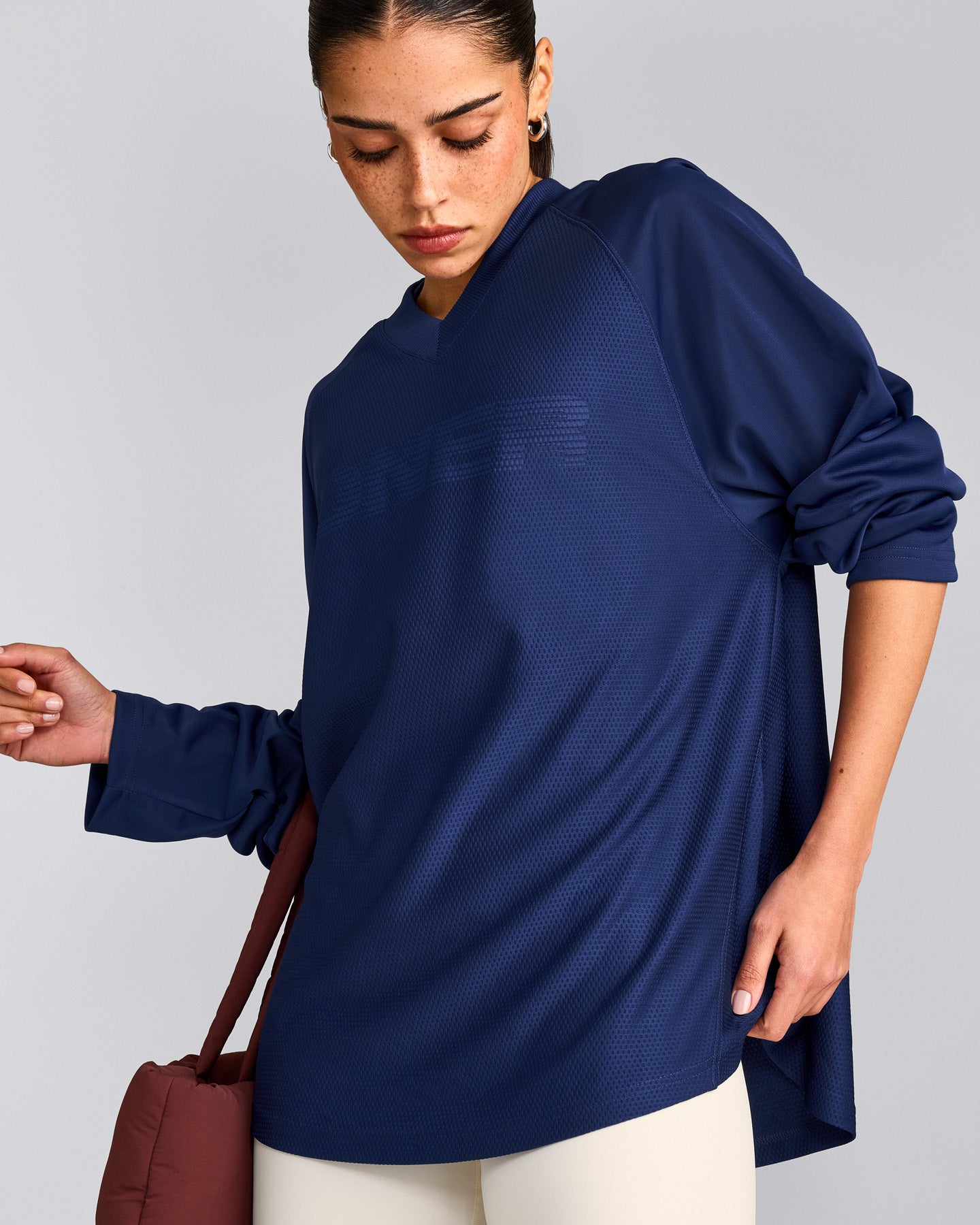 Oversized V Neck Long Sleeve T-Shirt with Oner Graphic | Varsity Blue