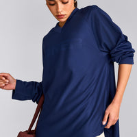 Oversized V Neck Long Sleeve T-Shirt with Oner Graphic | Varsity Blue