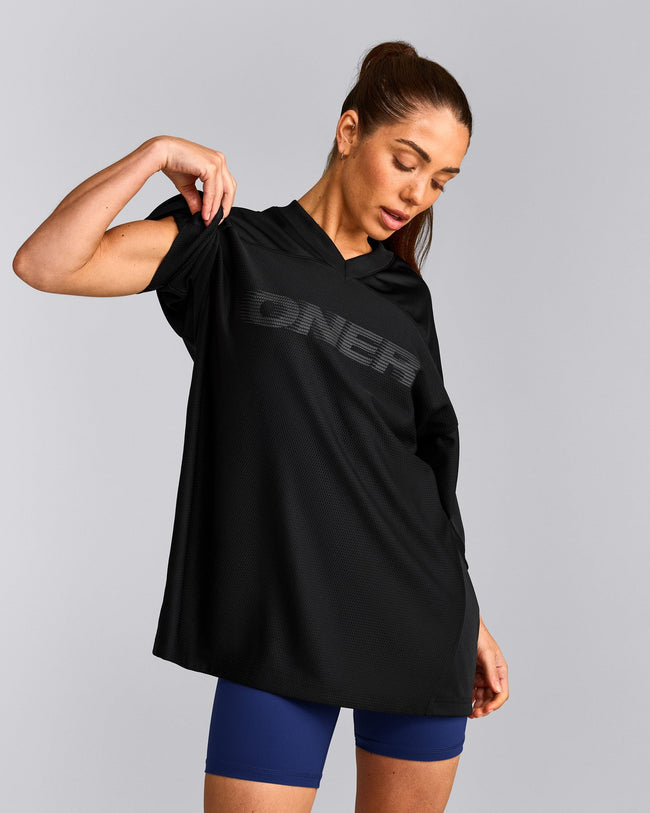 Oversized V Neck T-Shirt with Oner Graphic | Black