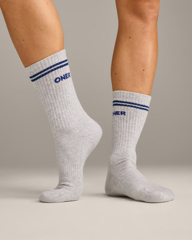 Varsity Stripe Crew Socks 3 Pack | White/Gray
