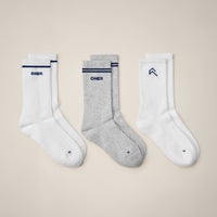 Varsity Stripe Crew Socks 3 Pack | White/Gray