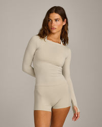 FormeSoft™ Fitted Off-The-Shoulder Long Sleeve Top | Oatmeal