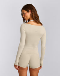 FormeSoft™ Fitted Off-The-Shoulder Long Sleeve Top | Oatmeal