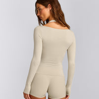 FormeSoft™ Fitted Off-The-Shoulder Long Sleeve Top | Oatmeal