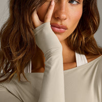 FormeSoft™ Fitted Off-The-Shoulder Long Sleeve Top | Oatmeal