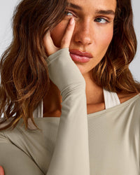 FormeSoft™ Fitted Off-The-Shoulder Long Sleeve Top | Oatmeal