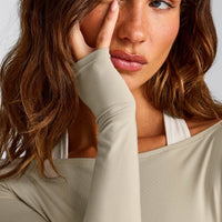 FormeSoft™ Fitted Off-The-Shoulder Long Sleeve Top | Oatmeal