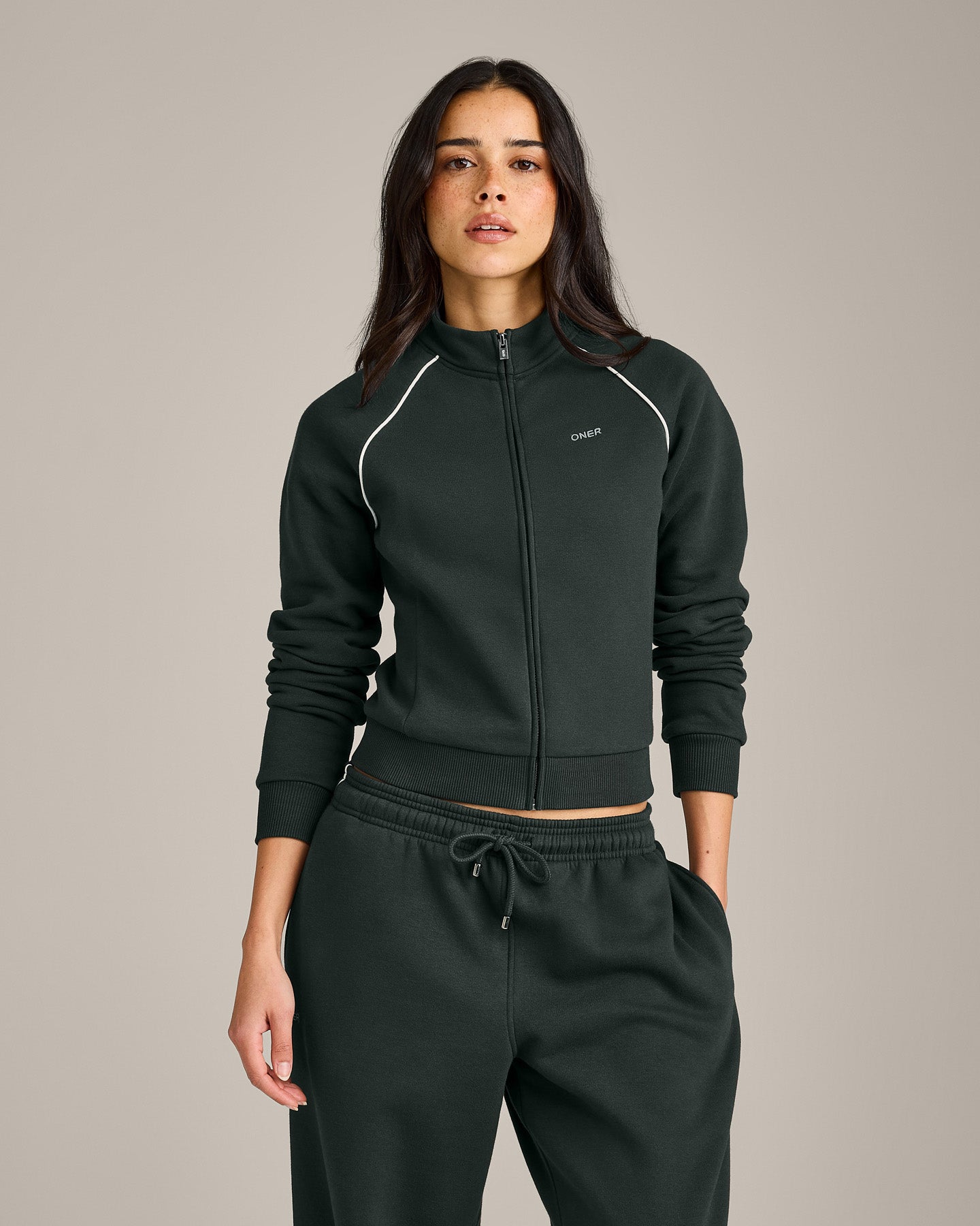 Jersey Tracksuit Zip Up Jacket | Emerald Noir