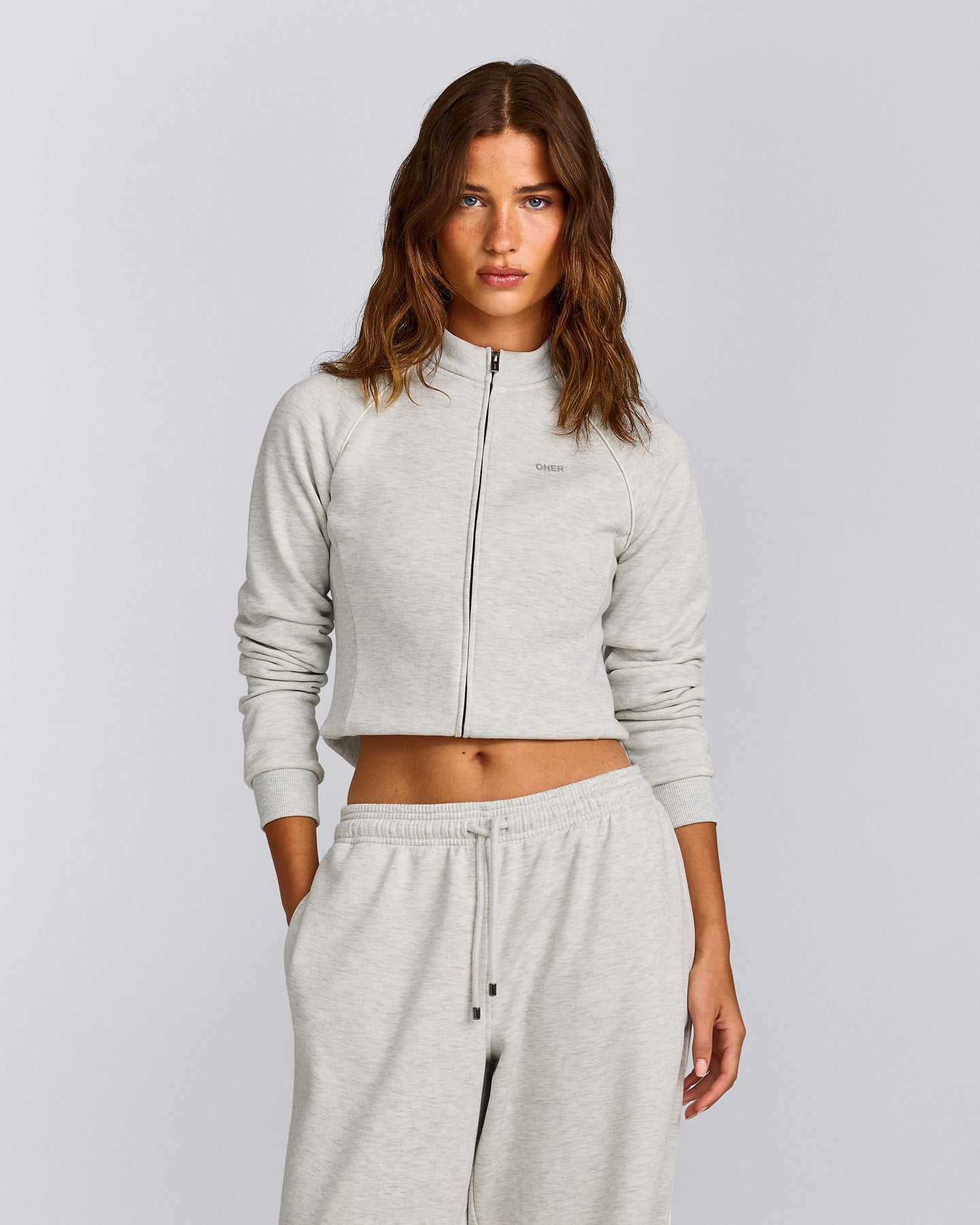 Jersey Tracksuit Zip Up Jacket | Light Gray Marl