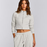 Jersey Tracksuit Zip Up Jacket | Light Gray Marl