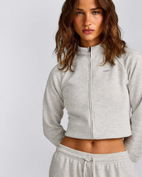 Jersey Tracksuit Zip Up Jacket | Light Gray Marl