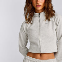 Jersey Tracksuit Zip Up Jacket | Light Gray Marl