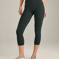 SoftMotion™ 3/4 Length Leggings with Gray Logo | Emerald Noir