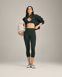 SoftMotion™ 3/4 Length Leggings with Gray Logo | Emerald Noir
