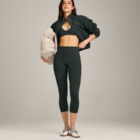 SoftMotion™ 3/4 Length Leggings with Gray Logo | Emerald Noir