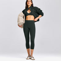 SoftMotion™ 3/4 Length Leggings with Gray Logo | Emerald Noir