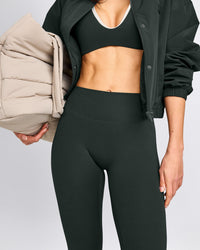 SoftMotion™ 3/4 Length Leggings with Gray Logo | Emerald Noir