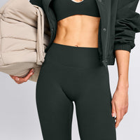 SoftMotion™ 3/4 Length Leggings with Gray Logo | Emerald Noir