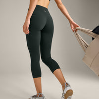 SoftMotion™ 3/4 Length Leggings with Gray Logo | Emerald Noir