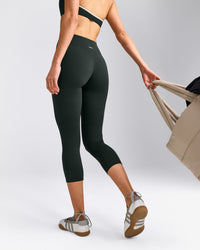 SoftMotion™ 3/4 Length Leggings with Gray Logo | Emerald Noir