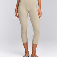 SoftMotion™ 3/4 Length Leggings with Gray Logo | Oatmeal