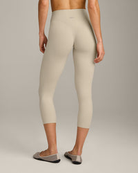 SoftMotion™ 3/4 Length Leggings with Gray Logo | Oatmeal