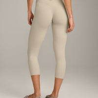 SoftMotion™ 3/4 Length Leggings with Gray Logo | Oatmeal