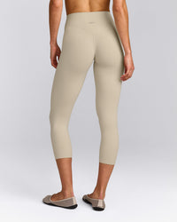 SoftMotion™ 3/4 Length Leggings with Gray Logo | Oatmeal