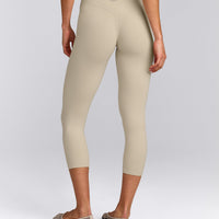 SoftMotion™ 3/4 Length Leggings with Gray Logo | Oatmeal